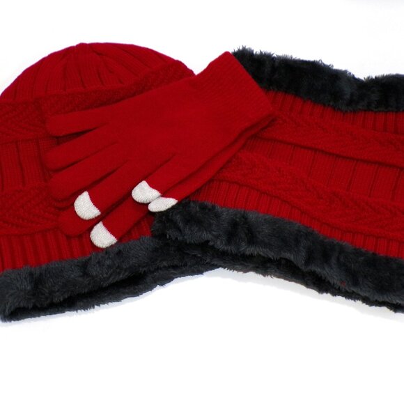 2X HOST PICK Mens Red Hat Neck Warmer Tech Gloves Winter Set - Picture 3 of 6
